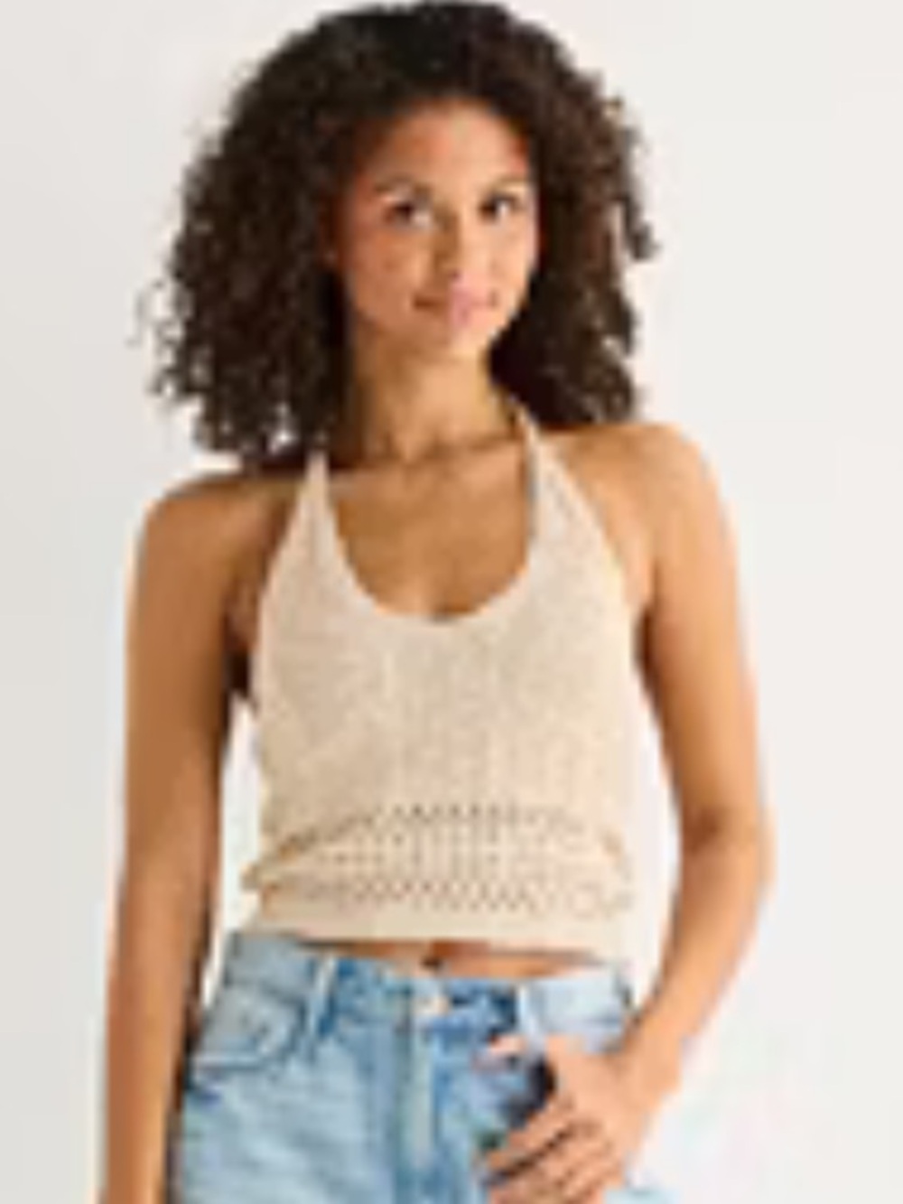 NWT!! Arizona Jean Company Beige Crochet Halter Tank Top - Picture 2 of 3